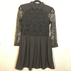 all saints nia sheer open lace back collared shirred dress